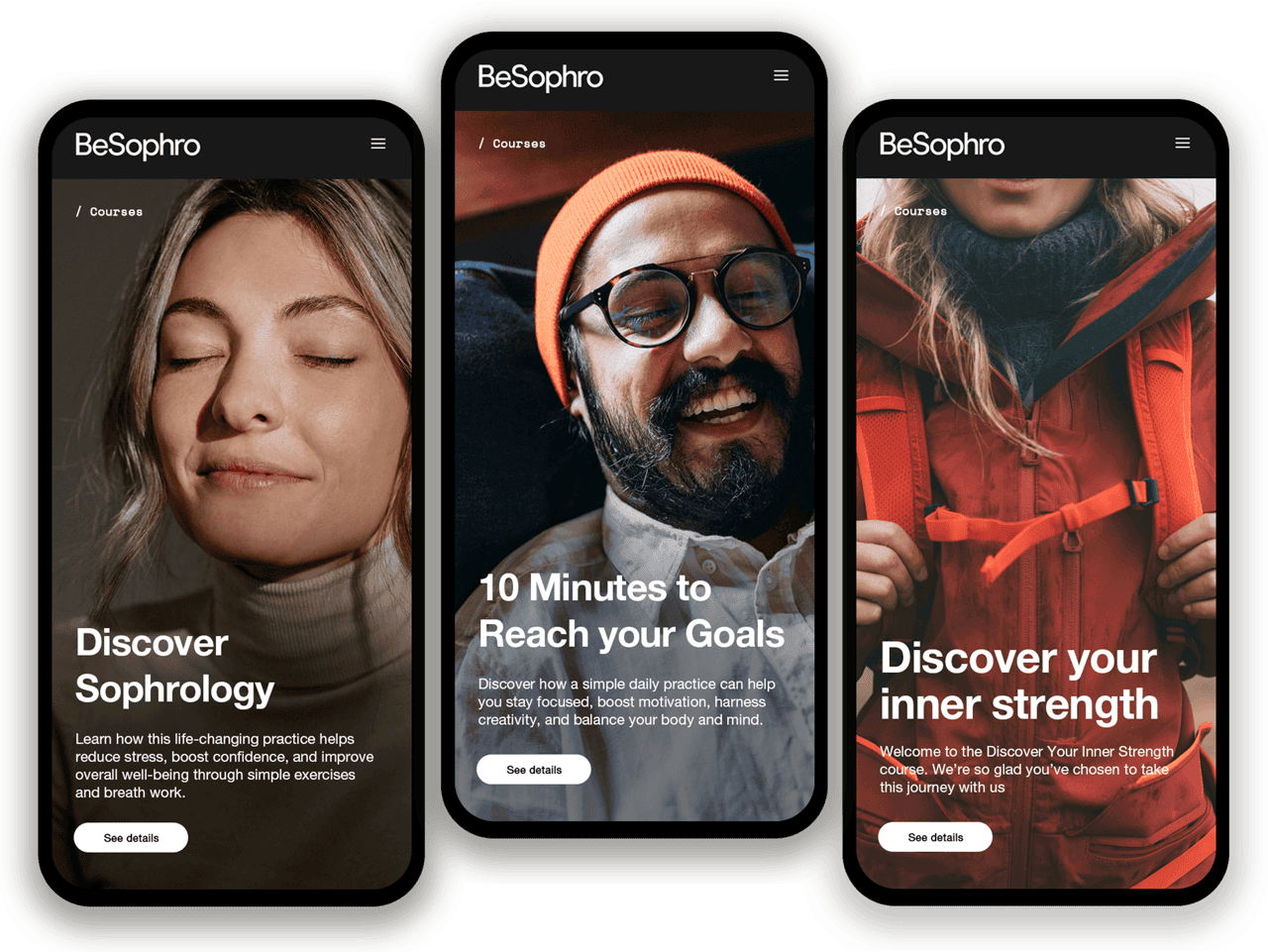 The BeSophro App screens