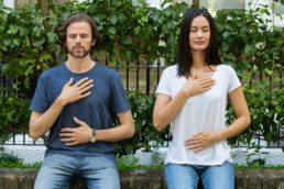 Women and man doing Sophrology meditating